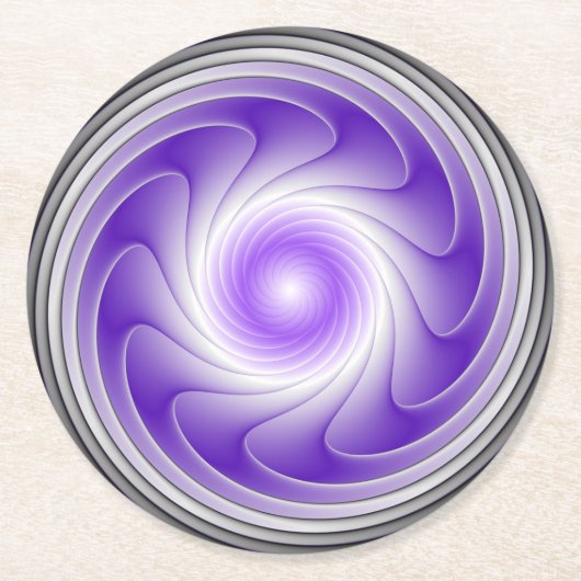 紫色の灰色3D旋回抽象芸術モダンフラクタルアート ラウンドペーパーコースター (正面)