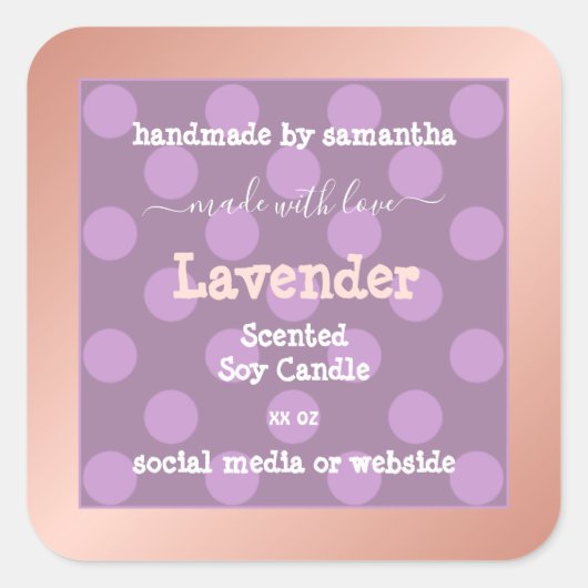 紫色の点々のある製品パッケージラベルバラ金ゴールド スクエアシール (正面)