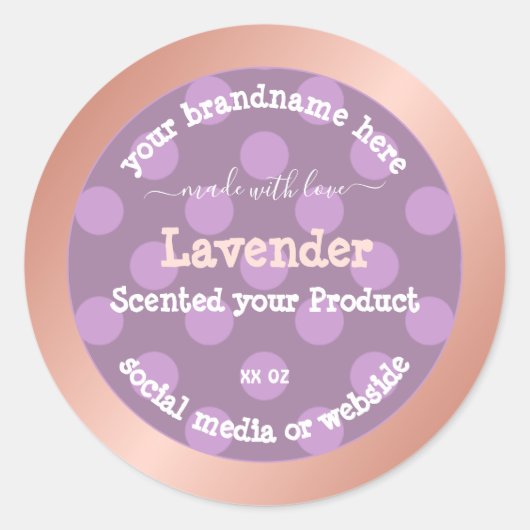 紫色の点々のある製品パッケージラベルバラ金ゴールド ラウンドシール (正面)
