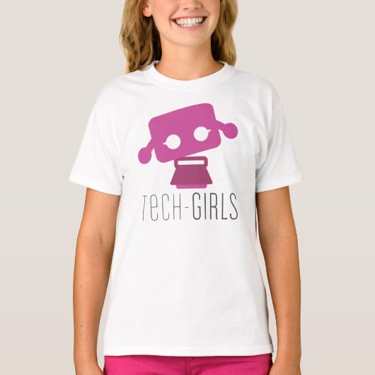 紫色の点(女の子)が付いている技術の女の子のTシャツ Tシャツ (正面)