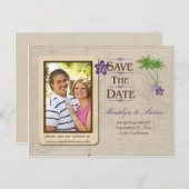 紫色の熱帯の目的地の写真の保存日付 案内ポストカード (正面/裏面)