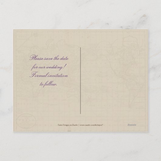 紫色の熱帯の目的地の写真の保存日付 案内ポストカード (裏面)