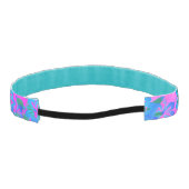 紫色の熱帯ヘッドバンドの上に青いハイビスカスの花 アスレチックヘッドバンド (裏面)