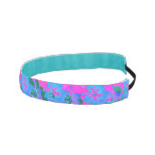 紫色の熱帯ヘッドバンドの上に青いハイビスカスの花 アスレチックヘッドバンド (右)