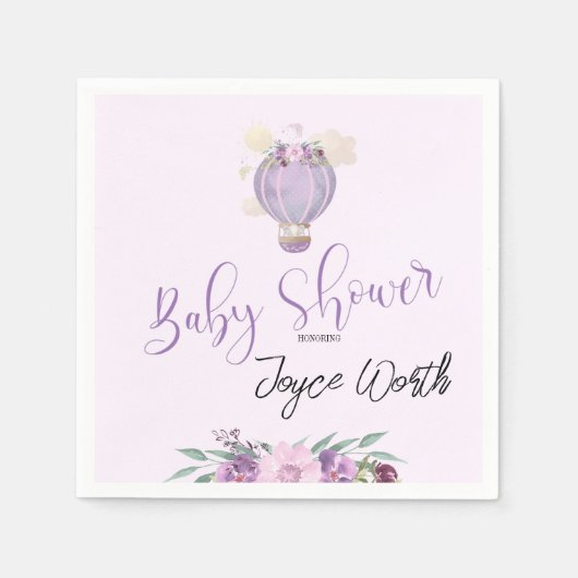 紫色の熱気球エレファントナプキン スタンダードカクテルナプキン (正面)