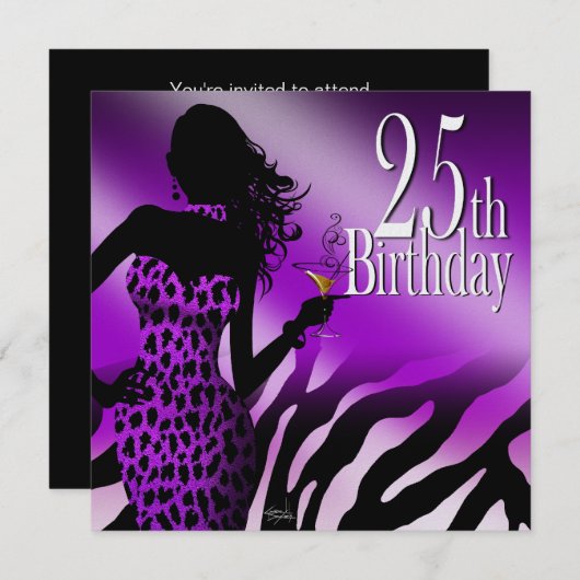 紫色の爆弾のヒョウのシマウマの金属氷の黒 招待状 (正面/裏面)