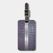 紫色の爬虫性デジタルレザーシルバーメタル ラゲッジタグ (正面縦)