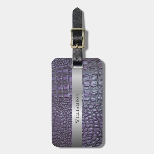 紫色の爬虫性デジタルレザーシルバーメタル ラゲッジタグ (正面縦)