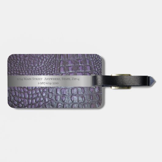 紫色の爬虫性デジタルレザーシルバーメタル ラゲッジタグ (裏面横)