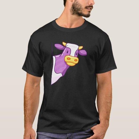 紫色の牛ののぞき見 牛 Tシャツ (正面)