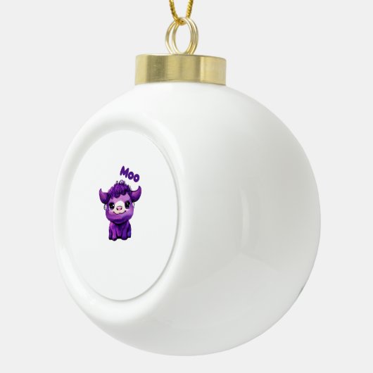 紫色の牛のオーバーサイズTシャツ セラミックボールオーナメント (右)