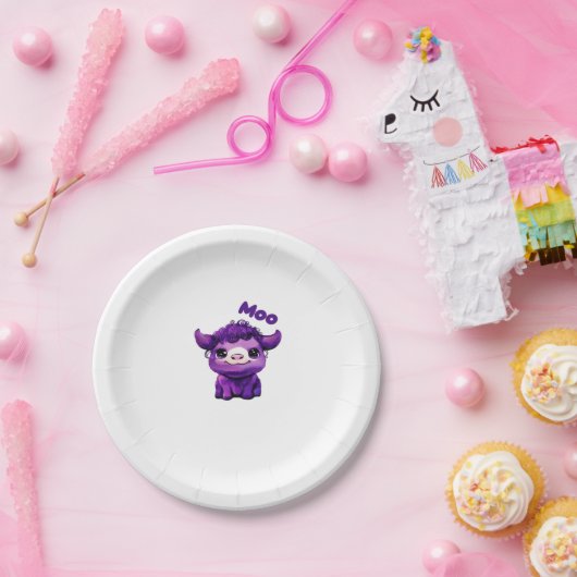 紫色の牛のオーバーサイズTシャツ ペーパープレート (パーティー)