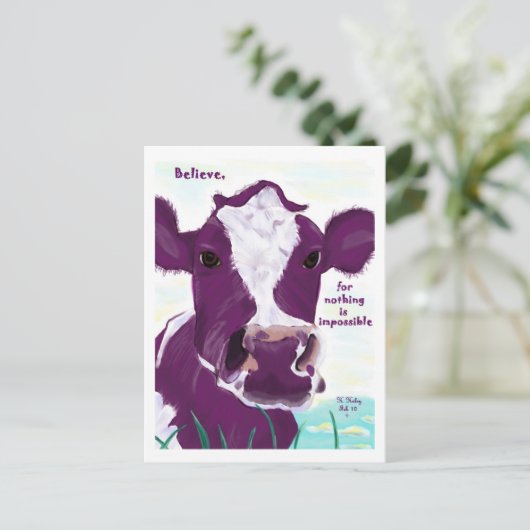 紫色の牛は、かなり飛行計画を考えている ポストカード (スタンド正面)