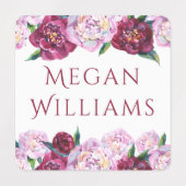 紫色の牡丹のフローラパーソナライズされた名衣類 ラベル (デザイン1)