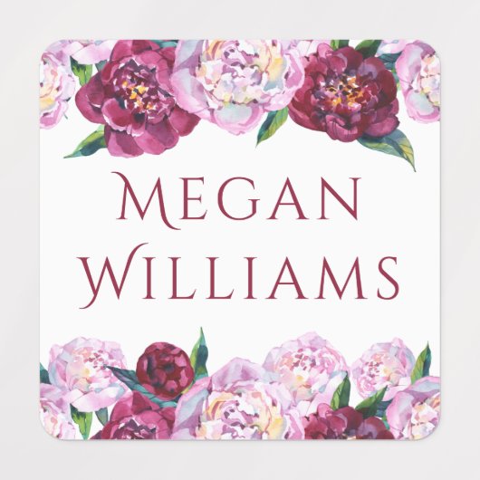 紫色の牡丹のフローラパーソナライズされた名衣類 ラベル (デザイン1)