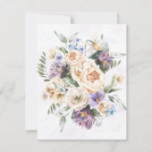 紫色の牡丹のワイルドフラワーブランチと泡立ち 招待状 (裏面)