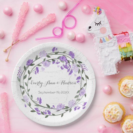 紫色の牡丹の水の色の結婚写真 ペーパープレート (パーティー)