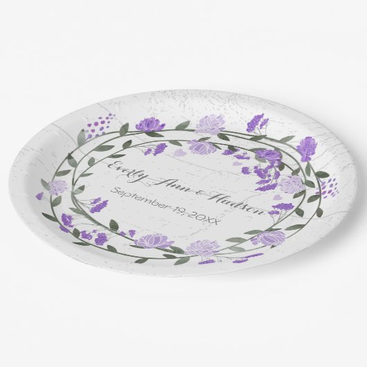 紫色の牡丹の水の色の結婚写真 ペーパープレート (アングル)