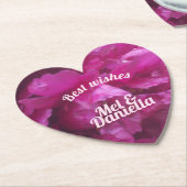 紫色の牡丹の結婚式パーティーのバレンタインハート ペーパーコースター (アングル)