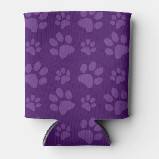 紫色の犬の足の印刷パターン 缶クーラー (正面)