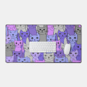 紫色の猫が多い デスクマット (キーボード&マウス)