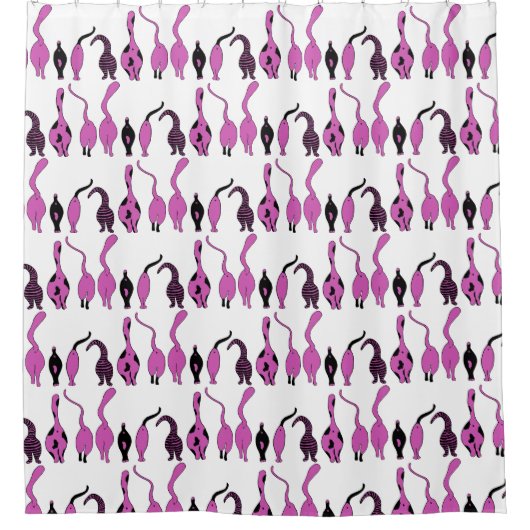 紫色の猫のお尻パターン シャワーカーテン (正面)