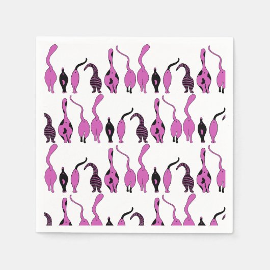 紫色の猫のお尻パターン スタンダードカクテルナプキン (正面)