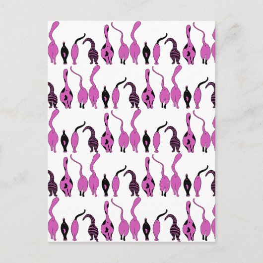 紫色の猫のお尻パターン ポストカード (正面)