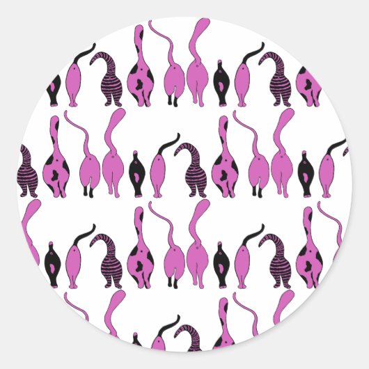 紫色の猫のお尻パターン ラウンドシール (正面)