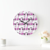 紫色の猫のお尻パターン ラージ壁時計 (ホーム)