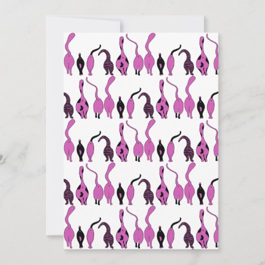 紫色の猫のお尻パターン 招待状 (正面)