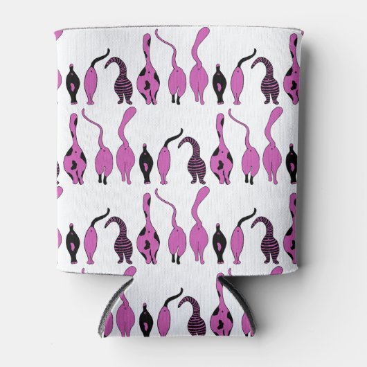 紫色の猫のお尻パターン 缶クーラー (正面)