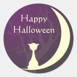 紫色の猫のムーンスプイハロウィーンラベルギフトラベル ラウンドシール