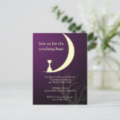 紫色の猫の月の不気味なハロウィーンの招待カード インビテーションポストカード (スタンド正面)