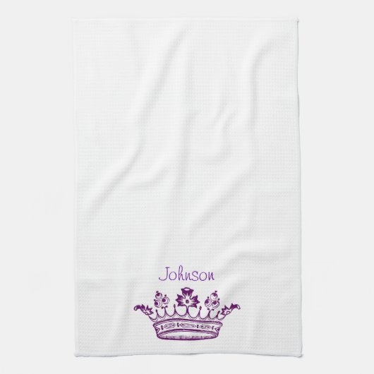 紫色の王冠あなたの文字 キッチンタオル (縦)