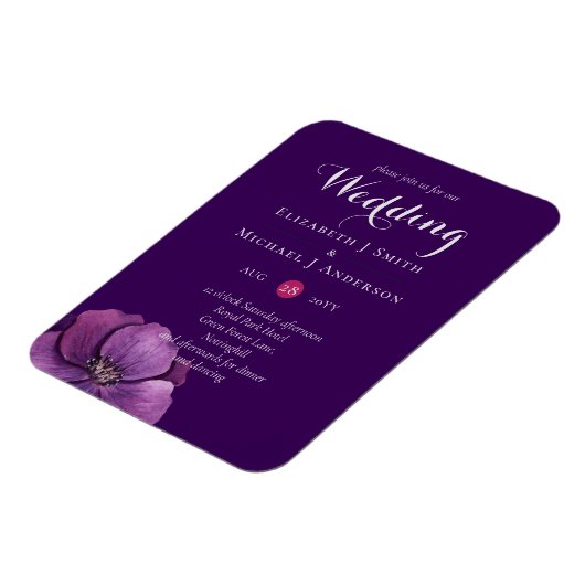 紫色の王朝の暗いフローラ予算の結婚式の招待 マグネット (左側)