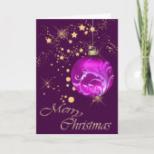 紫色の球根金ゴールド星クリスマス シーズンカード (正面)