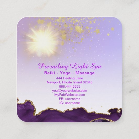 *~*紫色の瑪瑙のエネルギーボール・オブ・ライト スクエア名刺 (裏面)