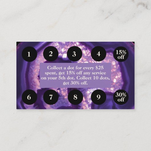 紫色の瑪瑙のロイヤリティはカードに報酬を与えます ロイヤリティカード (裏面)