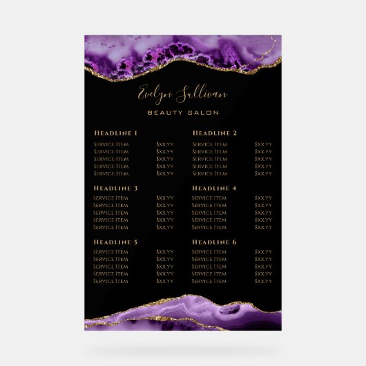 紫色の瑪瑙の価格表 アクリルサイン (正面)