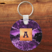紫色の瑪瑙の大理石金ゴールドモノグラム キーホルダー (正面)