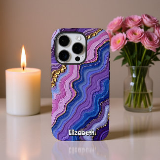紫色の瑪瑙の波と金ゴールド iPhone 16 PROケース