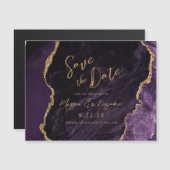 紫色の瑪瑙の結婚式の日付を保存 マグネット招待状 (正面/裏面)