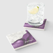 紫色の瑪瑙の署名ホワイトマーブルシルバー ストーンコースター (横)