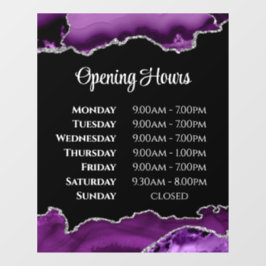 紫色の瑪瑙の開館時間ウィンドウにしがみつく ウィンドウサイン