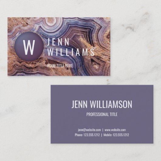 紫色の瑪瑙のgeodeのモダンなすみれ色の名刺 名刺 (正面/裏面)
