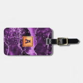 紫色の瑪瑙グリッターピンクの大理石名金ゴールド ラゲッジタグ (正面横)