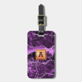 紫色の瑪瑙グリッターピンクの大理石名金ゴールド ラゲッジタグ (正面縦)
