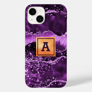 紫色の瑪瑙グリッターピンクの大理石金ゴールドモノグラム Case-Mate iPhone 14ケース