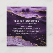 紫色の瑪瑙金ゴールドグリッタースクリプトの写真 スクエア名刺 (裏面)